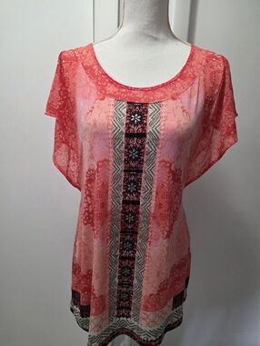 Style & Co. Petite Women’s Top Size PM Red/Black Short Sleeve Pullover